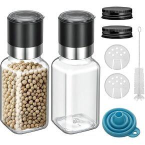 2Pcs 6oz square Glass Spice Jar with Lid, 180ml Spice Jar with Salt Herb Black Pepper Grinder, Sea Salt Grinder Spice Bottle, Whole Peppercorn Pepper Mill (2) in Saudi Arabia