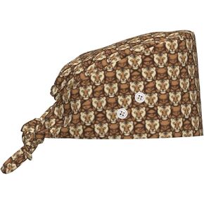 Retro Brown Tiger Print Scrub Caps Women Men, Adjustable Nurse Cap Surgical Caps Scrub Hats for Women Men, Working Cap with Buttons for Hanging Face Masks in Kuwait