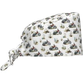 Sketch Style Motorcycle Print Scrub Caps Women Men, Nurse Cap Surgical Caps Scrub Hats for Women Men, Adjustable Working Cap with Sweatband Black in Kuwait