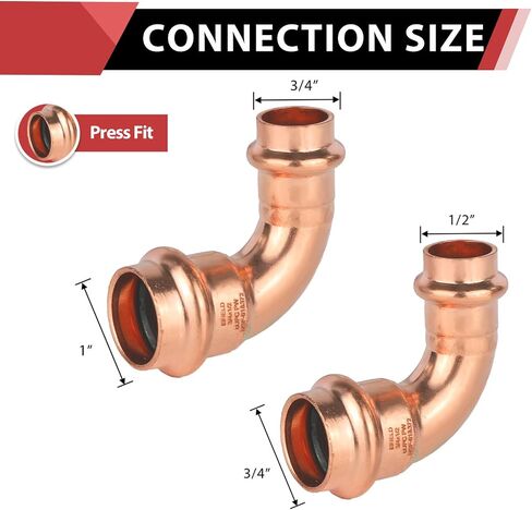 (Pack of 10) EFIELD 3/4" x 1/2" Copper Press Fit 90 Degree Reducing Elbow Fittings For Copper Tube Connection,(PRESS059) in Kuwait