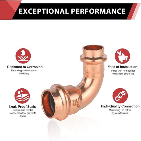 (Pack of 10) EFIELD 3/4" x 1/2" Copper Press Fit 90 Degree Reducing Elbow Fittings For Copper Tube Connection,(PRESS059) in Kuwait
