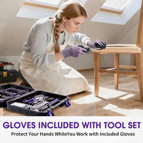 General Household Tool Set - Purple Hand Tool Kit with Waist Pouch & Gloves, Tool Kit for Women Everyday Home Repairs, DIY and Crafts, 112 pcs in Kuwait