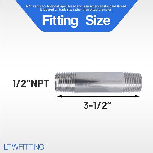 LTWFITTING الفولاذ المقاوم للصدأ 316 الأنابيب 3-1/2 بوصة طويلة الحلمة المناسب 1/2 بوصة ذكر NPT (حزمة من 2) in Kuwait