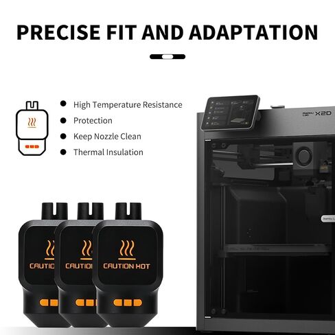 Original Silicone Sock for Bambu Lab P2S/X2D 3D Printer with Identification Code Extruder Sleeve P2S, High Temperature Resistance Hotend Heater Block Silicone Cover for Nozzle Protection 3PCS in Kuwait