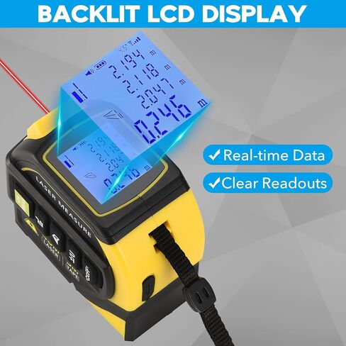 4-in-1 Laser Tape Measure - Class 2, 131FT Laser Distance Meter, 16FT AutoLock Tape Measure, Cross-Line Laser Level, Dual-Axis Electronic Angle, LCD Display, for DIY, Construction Projects in Kuwait