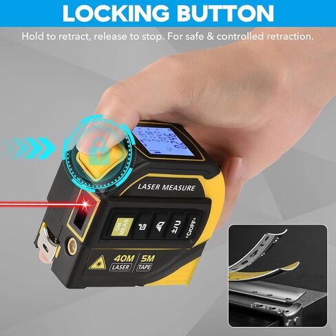 4-in-1 Laser Tape Measure - Class 2, 131FT Laser Distance Meter, 16FT AutoLock Tape Measure, Cross-Line Laser Level, Dual-Axis Electronic Angle, LCD Display, for DIY, Construction Projects in Kuwait