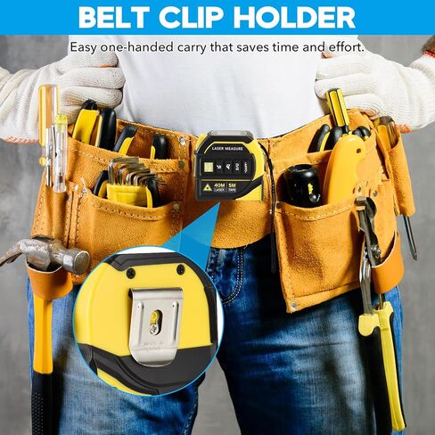 4-in-1 Laser Tape Measure - Class 2, 131FT Laser Distance Meter, 16FT AutoLock Tape Measure, Cross-Line Laser Level, Dual-Axis Electronic Angle, LCD Display, for DIY, Construction Projects in Kuwait