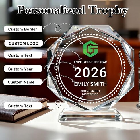 Personalized Trophy Award - Custom Trophy with Company Logo & Employee Name, Engraved Award for Corporate Recognition, Team Achievement, Leadership, Years of Service, Retirement in Kuwait