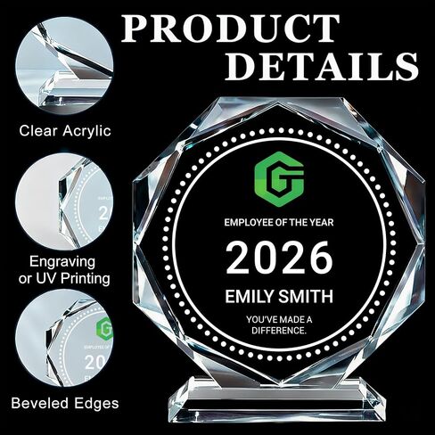 Personalized Trophy Award - Custom Trophy with Company Logo & Employee Name, Engraved Award for Corporate Recognition, Team Achievement, Leadership, Years of Service, Retirement in Kuwait