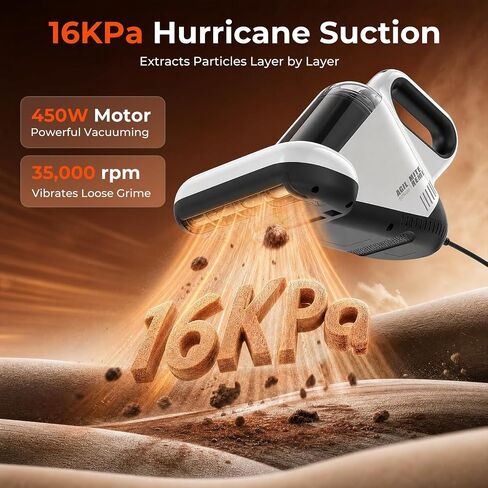 UV Mattress Vacuum Cleaner 16Kpa, Bed Vacuum with Smart Dust Sensor & HEPA Filter, 450W Couch Cleaner Machine for Pet Hair, Upholstery, Bed, Sofa Deep Cleaning in Kuwait