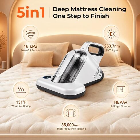 UV Mattress Vacuum Cleaner 16Kpa, Bed Vacuum with Smart Dust Sensor & HEPA Filter, 450W Couch Cleaner Machine for Pet Hair, Upholstery, Bed, Sofa Deep Cleaning in Kuwait
