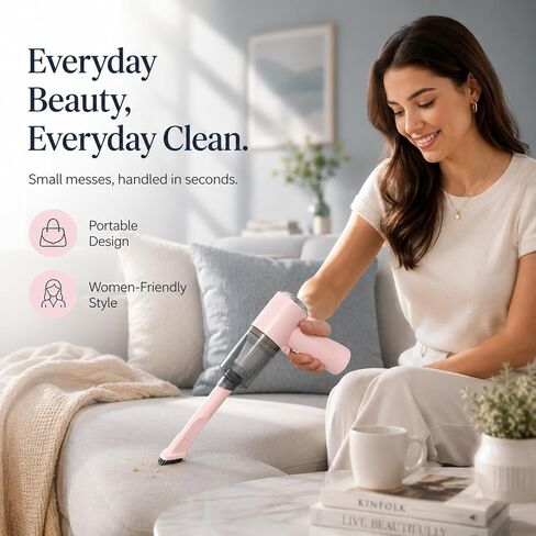 Auloea Portable Mini Car Vacuum Cleaner Pink, High Power Cordless(400g) Handheld Rechargeable Vacuum Cleaner for Desk V01 in Kuwait