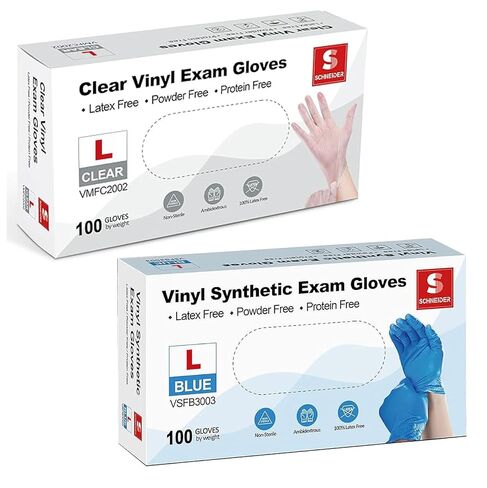 Vinyl Exam Gloves, 4-mil, Large, Clear 100-ct Box + Blue 100-ct Box in Kuwait