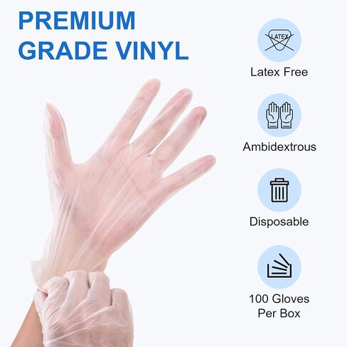 Vinyl Exam Gloves, 4-mil, Large, Clear 100-ct Box + Blue 100-ct Box in Kuwait