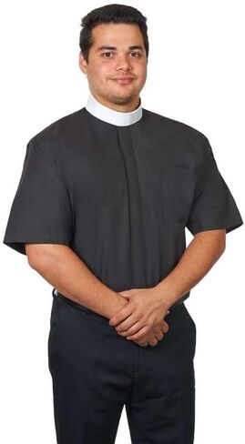 Men's Full Collar Clergy Shirt Short Sleeves - Includes Banded Collar in Kuwait