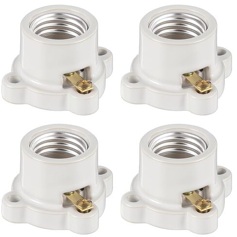 4 Pcs Porcelain Lamp Holder Socket E26/E27 Medium Keyless Threaded Socket with Two Hole Flanged Mounting 660W 250V Medium Base Lampholder Cleat Sockets for Indoor Garage Closet Lighting in Kuwait