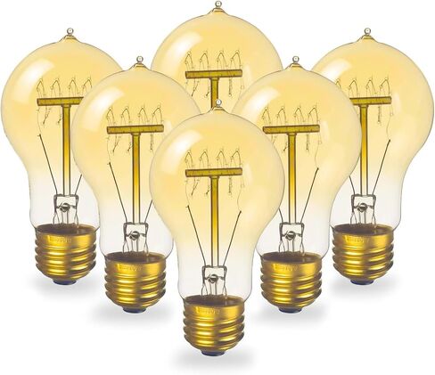 لمبات Visther A60 Edison 60 Watt لمبات الإضاءة المتوهجة القابلة للتعتيم، 6 عبوات | مصابيح كهربائية متوهجة 230LM E26، 2300K أبيض دافئ، مصابيح كهربائية عتيقة لغرفة النوم، المقهى، غرفة المعيشة، زجاج كهرماني in Kuwait