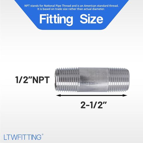 LTWFITTING الفولاذ المقاوم للصدأ 316 الأنابيب 2-1/2 بوصة طويلة الحلمة المناسب 1/2 بوصة ذكر NPT (حزمة من 2) in Kuwait
