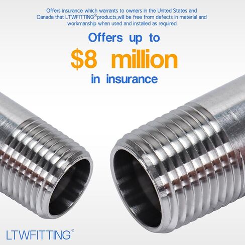 LTWFITTING الفولاذ المقاوم للصدأ 316 الأنابيب 2-1/2 بوصة طويلة الحلمة المناسب 1/2 بوصة ذكر NPT (حزمة من 2) in Kuwait