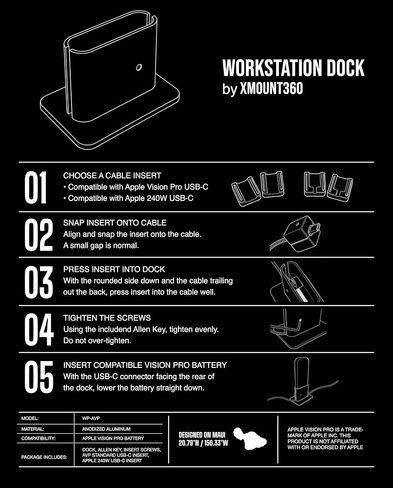 Workstation Dock Compatible with Apple Vision Pro — Aluminum Battery Stand with Cable Retention in Kuwait