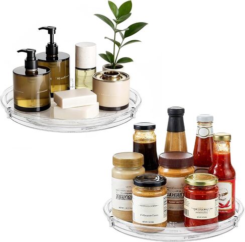 LAMU 2 Pack Lazy Susan Organizer, 9'' Clear Lazy Susan Turntable for Cabinet, Fridge, Kitchen, Pantry, Countertop, Table Top, Refrigerator Organizers and Storage, Seasoning and Spice Organizer in Kuwait