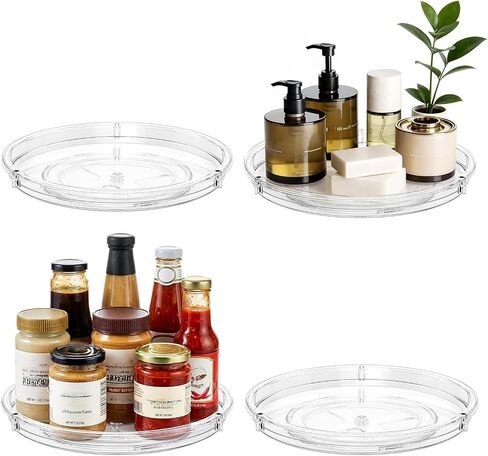 LAMU 2 Pack Lazy Susan Organizer, 9'' Clear Lazy Susan Turntable for Cabinet, Fridge, Kitchen, Pantry, Countertop, Table Top, Refrigerator Organizers and Storage, Seasoning and Spice Organizer in Kuwait