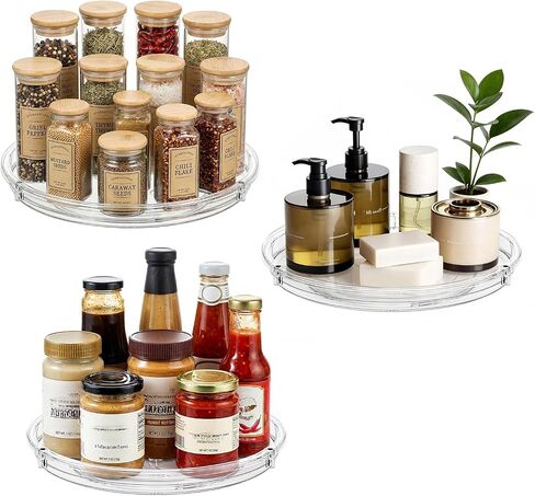 LAMU 2 Pack Lazy Susan Organizer, 9'' Clear Lazy Susan Turntable for Cabinet, Fridge, Kitchen, Pantry, Countertop, Table Top, Refrigerator Organizers and Storage, Seasoning and Spice Organizer in Kuwait