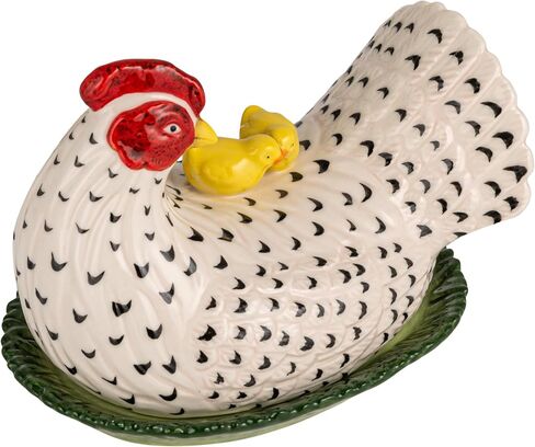 Creative Co-Op Stoneware Vintage Reproduction Hen Shaped Butter Dish, Multicolor in Kuwait