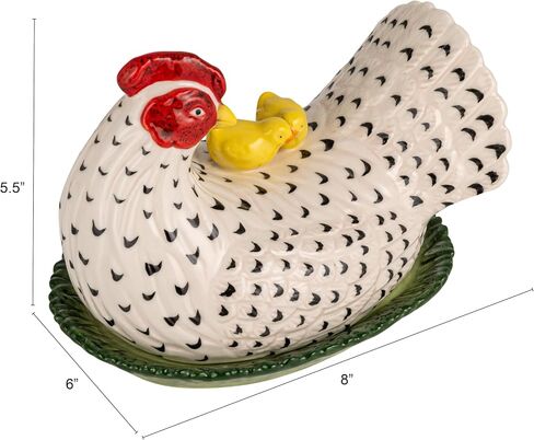 Creative Co-Op Stoneware Vintage Reproduction Hen Shaped Butter Dish, Multicolor in Kuwait