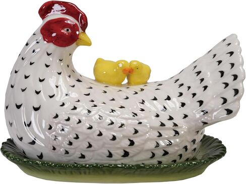 Creative Co-Op Stoneware Vintage Reproduction Hen Shaped Butter Dish, Multicolor in Kuwait