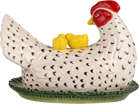Creative Co-Op Stoneware Vintage Reproduction Hen Shaped Butter Dish, Multicolor in Kuwait