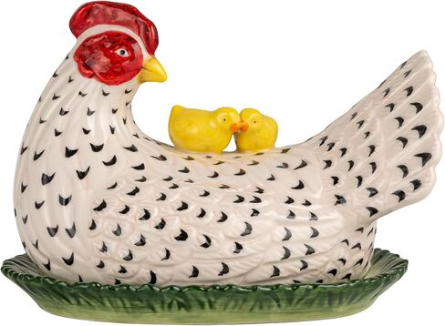 Creative Co-Op Stoneware Vintage Reproduction Hen Shaped Butter Dish, Multicolor in Kuwait