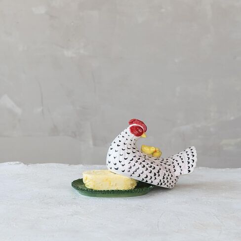 Creative Co-Op Stoneware Vintage Reproduction Hen Shaped Butter Dish, Multicolor in Kuwait