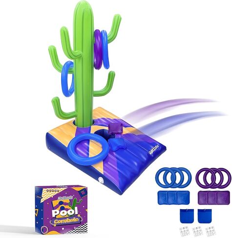 ألعاب Nattork Pool - ألعاب Pool Cornhole & Ring Toss 2in1 للبالغين والعائلة - 6 أكياس فول مع أكياس مرساة لجانب حمام السباحة والفناء الخلفي - لعبة حلقة السباحة الصيفية المحمولة القابلة للنفخ in Kuwait