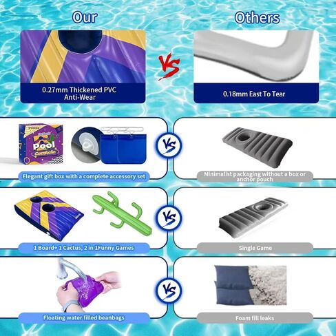 ألعاب Nattork Pool - ألعاب Pool Cornhole & Ring Toss 2in1 للبالغين والعائلة - 6 أكياس فول مع أكياس مرساة لجانب حمام السباحة والفناء الخلفي - لعبة حلقة السباحة الصيفية المحمولة القابلة للنفخ in Kuwait