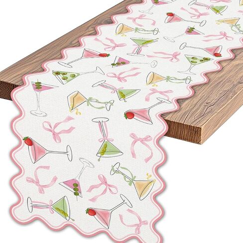 A Tini Bit Older Birthday Table Runner Pink Glitter Bow Ribbon Kitchen Dining Table Centerpiece Espresso Martini Decor A Tiny Bit Older Decorations for Girls Women Bachelorette Party in Kuwait