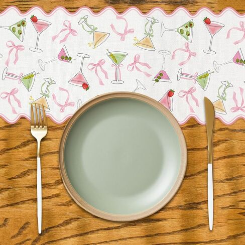 A Tini Bit Older Birthday Table Runner Pink Glitter Bow Ribbon Kitchen Dining Table Centerpiece Espresso Martini Decor A Tiny Bit Older Decorations for Girls Women Bachelorette Party in Kuwait