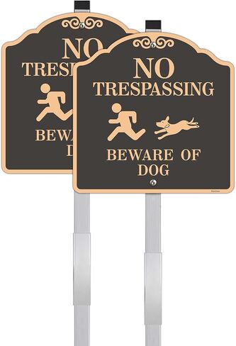 2 Pack No Trespassing Beware of Dog Yard Sign | 12x12 Inch, Reflective, Aluminum, Metal, Weatherproof 7 Years Outdoor, Includes Stakes for Easy Mounting in Kuwait
