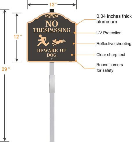 2 Pack No Trespassing Beware of Dog Yard Sign | 12x12 Inch, Reflective, Aluminum, Metal, Weatherproof 7 Years Outdoor, Includes Stakes for Easy Mounting in Kuwait