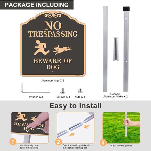 2 Pack No Trespassing Beware of Dog Yard Sign | 12x12 Inch, Reflective, Aluminum, Metal, Weatherproof 7 Years Outdoor, Includes Stakes for Easy Mounting in Kuwait