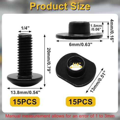 1/4"-20 Centered Slide T-Nuts for T-Slot Track with 1/4"-20 x 1/2" Bolts, Black T Slot Nut Hardware Accessory for Aluminum Extrusion Profiles Rail (30Pcs) in Kuwait