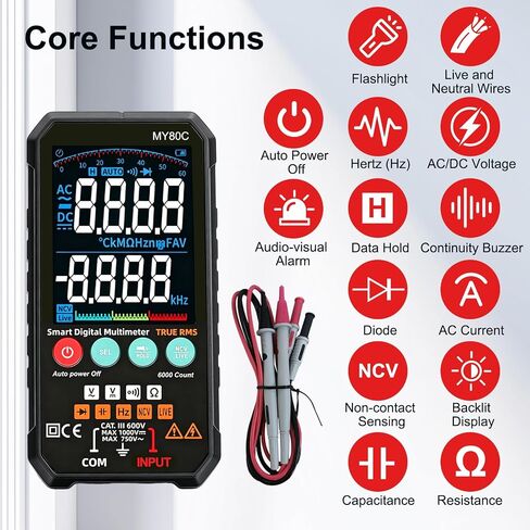 Digital Multimeter with VA Color Display, 6000 Counts True RMS Volt Amp Ohm Tester, Smart Auto-Ranging Electrical Meter for Home and Automotive Repair in Kuwait