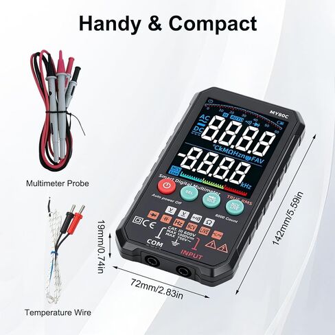 Digital Multimeter with VA Color Display, 6000 Counts True RMS Volt Amp Ohm Tester, Smart Auto-Ranging Electrical Meter for Home and Automotive Repair in Kuwait