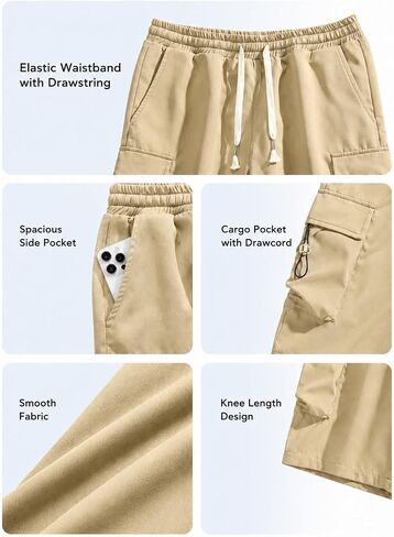 Men's Summer Cargo Shorts Outdoor Sports Shorts Elastic Waist Casual Hiking in Kuwait
