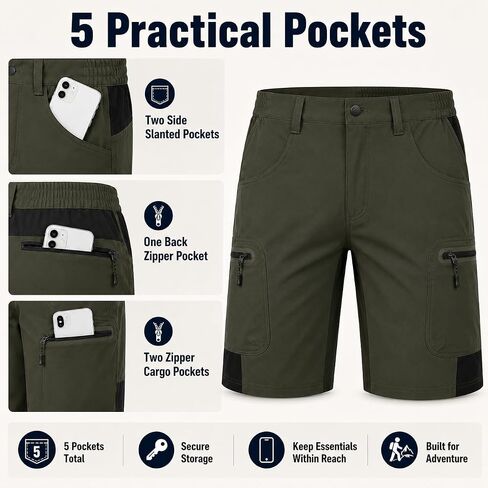 Men's Breathable Quick-Dry Cycling Shorts with Multiple Pockets (Military Green) in Kuwait