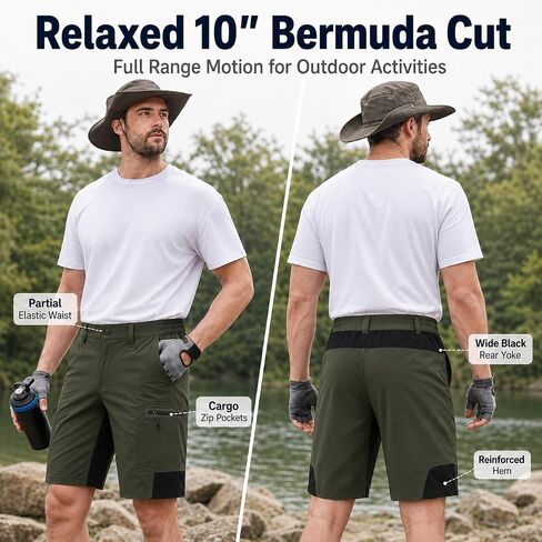 Men's Breathable Quick-Dry Cycling Shorts with Multiple Pockets (Military Green) in Kuwait
