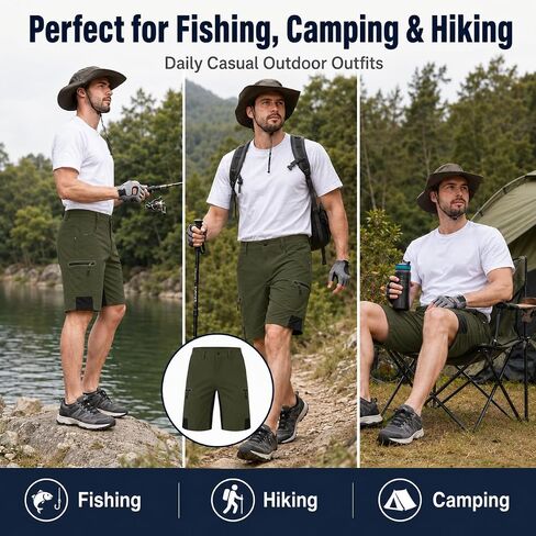 Men's Breathable Quick-Dry Cycling Shorts with Multiple Pockets (Military Green) in Kuwait