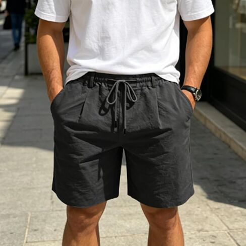 Men’s Loose Fit Linen Cotton Drawstring Pants Solid Color Casual Sports Shorts Breathable Comfortable Relaxed Wear Leisure in Kuwait