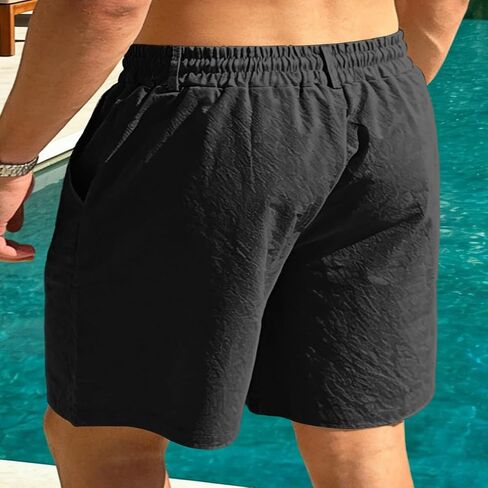 Men’s Loose Fit Linen Cotton Drawstring Pants Solid Color Casual Sports Shorts Breathable Comfortable Relaxed Wear Leisure in Kuwait
