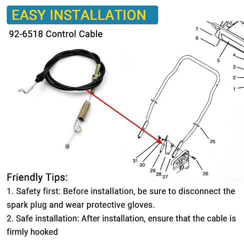 92-6518 Traction Cable for Lawn-Boy 10415 10520 Toro | Replaces 92-6518, Fits 10416-10422 10515-10523, 11001 22241 22261, Walk-Behind Mower Drive Part, 1-Pack in Kuwait
